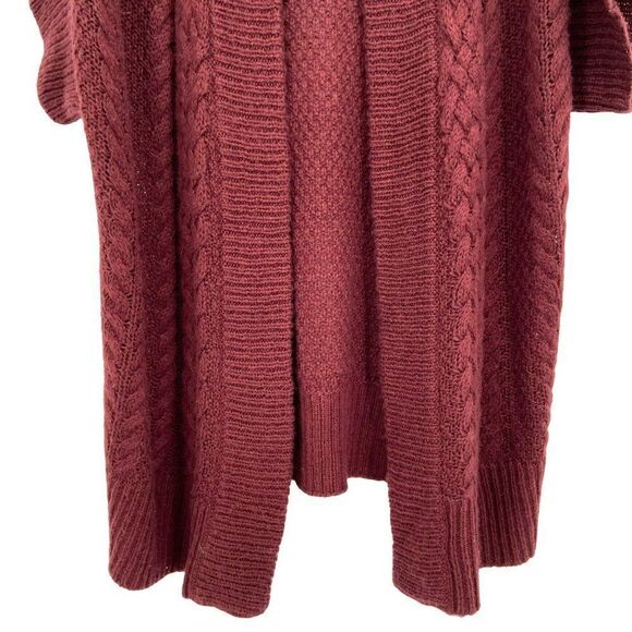 Ann Taylor Wool Blend Short Sleeve Cable Knit Cardigan Burgundy Medium - Picture 4 of 8